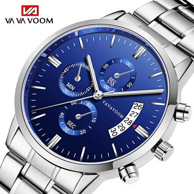 China Free Shipping High Quality Full Calendar Men's Business Full Calendar Men's Business Watch Fashion Design Stainless Steel Direct Selling Blue Quartz Quartz Waterproof Watch for sale