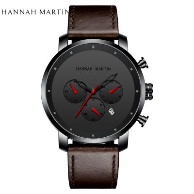 China New Hot Selling Good Quality Design Chronograph 2021 Stainless Steel Back Customize Quartz Classic Analog Men's Genuine Leather Watch Waterproof for sale