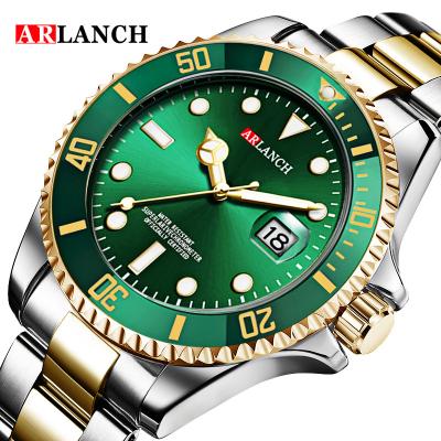 China Ghost Green Series Fashion Complete Men's Classic Water Calendar Business Design Stainless Steel Gradient Green Gold For Men's Quartz Custom Watches for sale