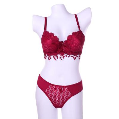 China Breathable South American stylish and comfortable underwire 3/4 cup embroidered lace bralette set for women for sale