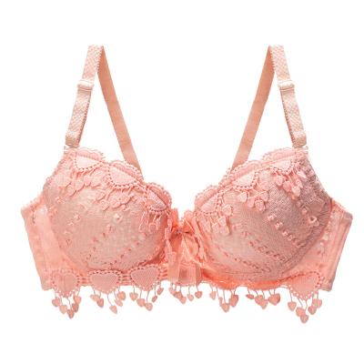 China QUICK DRY Hot Selling Soft Lace Heart Charm Young Beautiful Girls Ladies Solid Color Small Cup Gather Pump Bras for sale