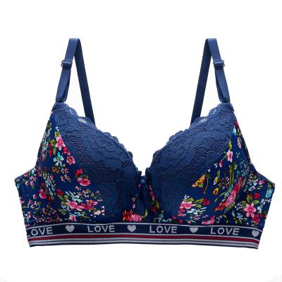 China Wholesale Sexy QUICK DRY C Cup Plus Size Nylon Lace Flower Printing Underwire Women High Quality Gathered Bra for sale