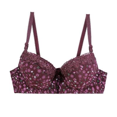 China Breathable Luxury Hot Selling Quality Lace Underwire Lingerie Floral Printing Push Up C Cup Bra For Girls for sale