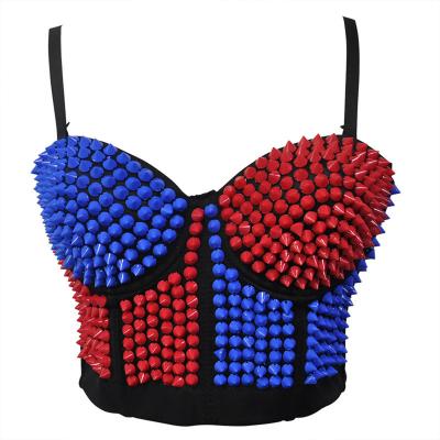 China Hot Girl QUICK DRY Red Blue Rivet Studded Bralette Dancewear Tops Sexy Club Party Punk Bras For Women Shaper Corset for sale