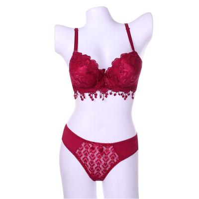 China QUICK DRY in stocking sexy valentine lace bow embroidery lingerie red panties and bra 2 pieces underwear for women for sale