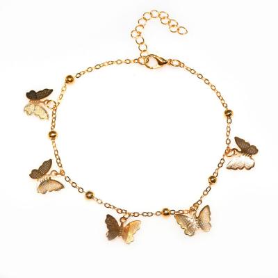 China Wholesale CLASSIC BHAP021 Stainless Steel Butterfly Anklet Chain Bracelet Gold Ladies Anklet for sale