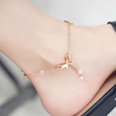 China Cute Fashion Gold Plated Butterfly Anklet Chain Women Foot Jewelry Stainless Steel BHAP017 for sale