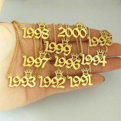 China FASHIONABLE Stainless Steel Birth Crown 1990-2020 Birth Year Pendant Necklace 18K Gold Plated Number BHN082 for sale