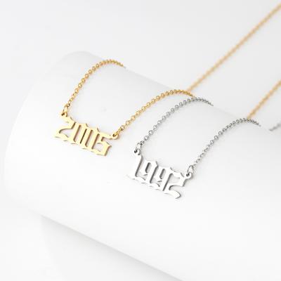 China Newest Stainless Steel Birth Year Necklaces Religious Gold Plated Custom Number Personalized Pendant Necklace For Women Gifts BHNP072 for sale