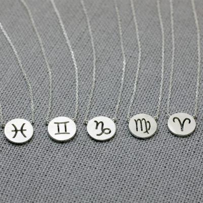 China TRENDY silver stainless steel zodiac sign necklace 12 constellations astrology charm necklace for women wholesale BHN076 for sale