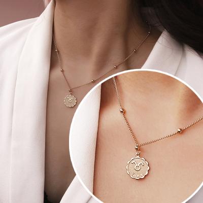 China Religious Wholesale Custom 18k Gold Plated Horoscope Zodiac Sign Coin Pendant Necklace For Women Birthday Gifts for sale