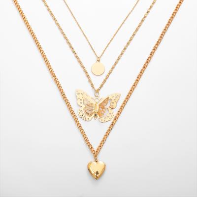 China Wholesale Punk Multi Luxury Crystal Clavicle Butterfly Gold CZ Layer Heart Pendant Adjustable Necklaces BHNP048 for sale