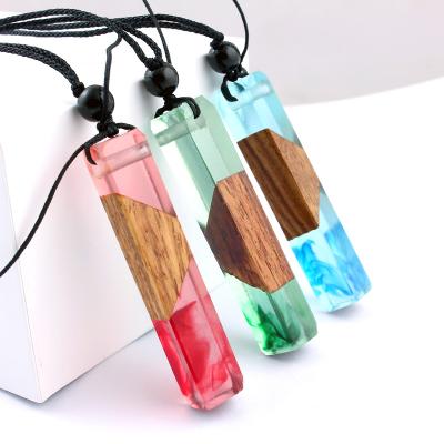 China Wholesale FASHIONABLE Most Popular Wooden Resin Necklace Pendant Fashion Epoxy Clear Wood Resin Pendant Necklaces Jewelry For Girl Women for sale