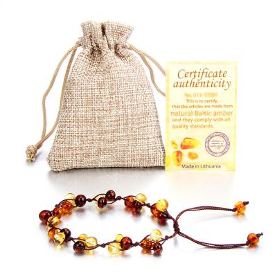 China Gemstone 2020 Hot Cute Amazon Baby Amber Stone Bracelet Amber Teething Bracelet Jewelry Polished Baltic Handwoven Amber Bead Jewelry for sale