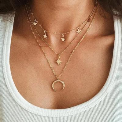 China CLASSIC Bohemian Multi Layered Necklace For Women Vintage Portrait Coin Star Moon Geometric Pendant Necklace Collares for sale