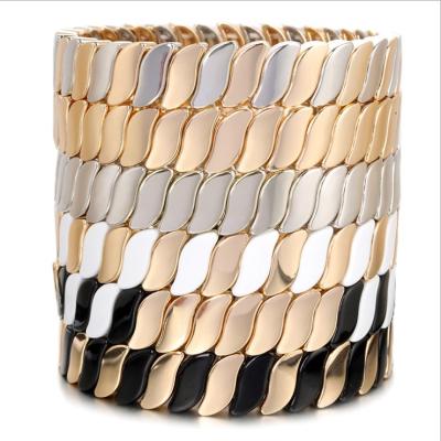 China Punk 2021 Adjustable Elastic Bracelet Bangles Beads For Women Simple Jewelry Rainbow Tile Enamel Handmade Bohemian Bracelet New for sale