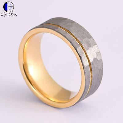 China New hot stock CLASSIC 8mm style inlay gold guitar string men's rings tungsten wedding jewelry for sale