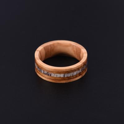 China Gentdes CLASSIC Jewelry Customized Wedding Band Dome Antler and Whiskey Wood Inlay Olive Wood Ring for sale