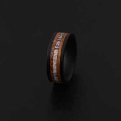 China Gentdes New Custom Stock Jewelry Dome Whiskey Wood & Antler Ebony Wood Ring Inlay for sale