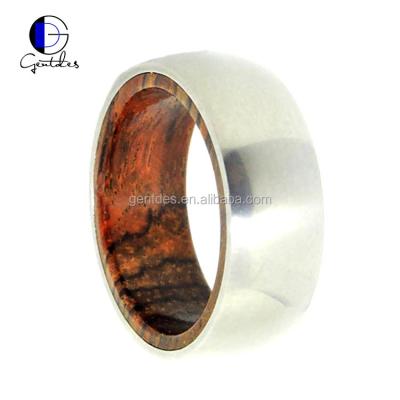 China CLASSIC Cocobolo Wood Sleeve Titanium Dome Fashion Jewelry Gentdes Ring, Wood Engagement Ring Promise Rings for sale