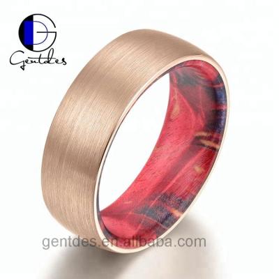 China Jewelry Brushed TUNGSTEN Gentdes Rose Gold Tungsten Ring With Stabilized Wood Inlay for sale