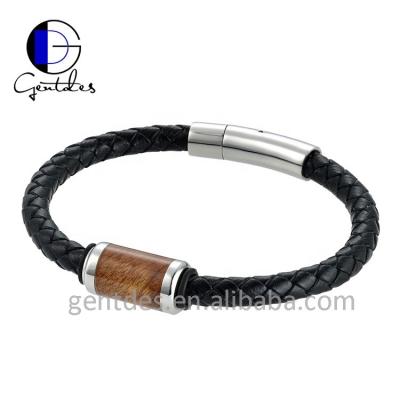 China Genuine python leather jewelry men's gentdes cowhide bracelet with wooden KOA beads inlay for sale