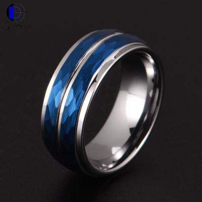 China Impressive Hammered Tungsten Blue Brushed Tungsten Wedding Band Romantic Gentdes Jewelry Handwork New For Gentleman for sale