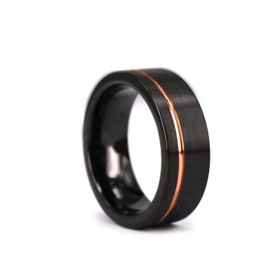 China Gentdes CLASSIC Jewelry Custom Men's Wedge Rose Gold Plated Black Tungsten Fluted Ring for sale