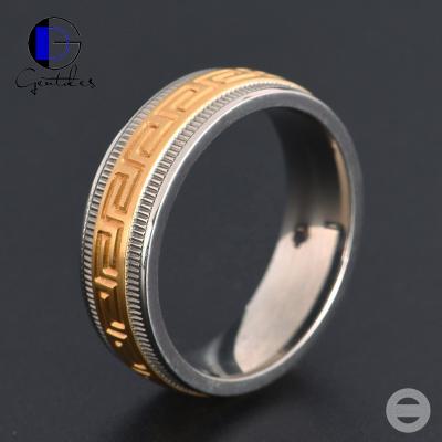 China Gentdes Jewelry CLASSIQUE Gold Plated Wedding Ring Engraved Titanium Ring for sale