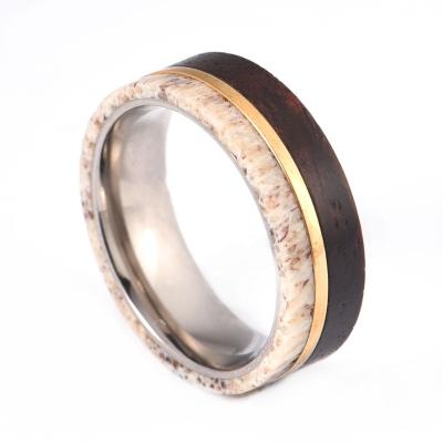 China Gentdes CLASSIC Jewelry Custom Antler Silver and Wood Inlay Titanium Wedding Men's Rings for sale