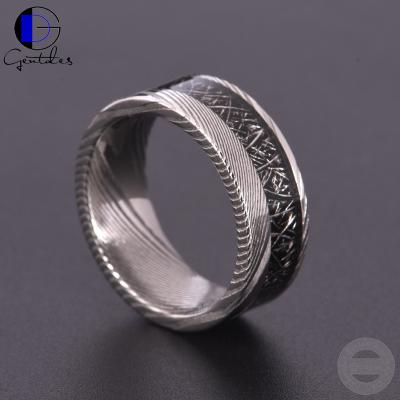 China Gentdes CLASSIC Jewelry Customized Damascus Inlay Simulated Meteorite Wedding Band Ring for sale