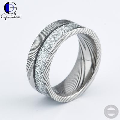 China Gentdes CLASSIC Jewelry Customized Damascus Inlay Simulated Meteorite Wedding Band Ring for sale