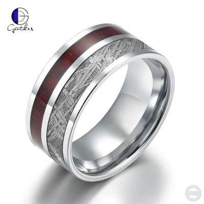 China Gentdes CLASSIC Jewelry Wooden Inlay Ring Real Meteorite Wedding Band for Men for sale