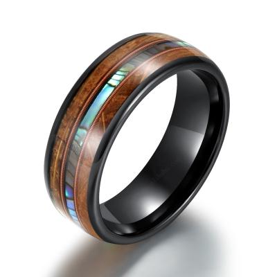 China FASHIONABLE Custom Made Abalone Gentdes Shell And Whiskey Wood Inlay Ceramic Ring Jewelry for sale