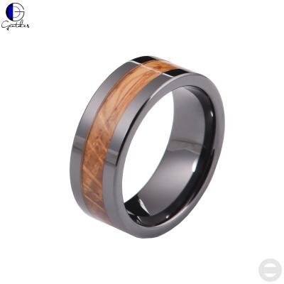 China CLASSIC Custom Wooden Barrel Inlay Whiskey Jewelry Black Ceramic Gentdes Ring for sale