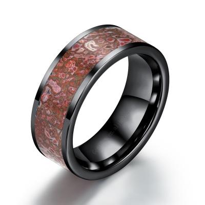 China Gentdes CLASSIC Jewelry Custom Flat Dinosaur Bones Inlay Ceramic Wedding Rings for sale