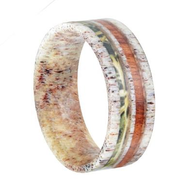 China Gentdes CLASSIC Jewelry Custom Wedding Camouflage and Natural Deer Antler Antler Inlay Antler Ring for sale