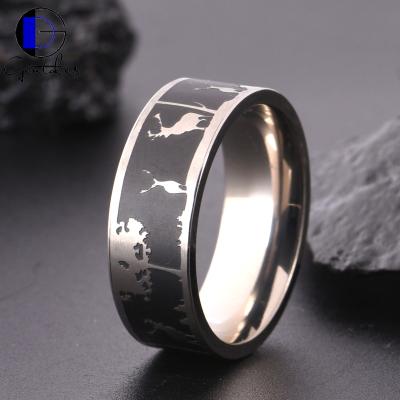 China Gentdes Jewelry CLASSIC Laser Cut Forest Antler Pattern Men's Stainless Steel Wedding Ring for sale