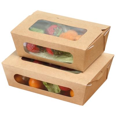 China Recyclable Paper Lunch Box Disposable Fast Food Box Fruit Salad Packing Transparent Vegetable Bowl Disposable Lunch Box for sale