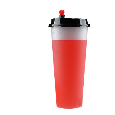 China Disposable Plastic Commercial Drink Juice Milk Tea Injection Cup Disposable Frosted Takeaway Packing Cup With Cover for sale