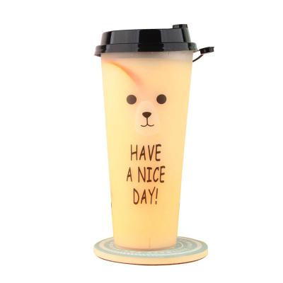 China food & Drink Packaging Lemon Tea Milk Tea Cup Vertical Bar Plastic Packaging Creative Hand Made Special Shaped Cup With Cover for sale