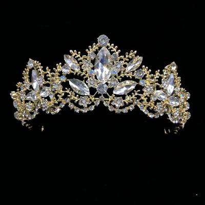 China Bridal Tiara Pageant Gold Tone Bridal Headpiece Wedding Tiara Big Crystal Crown Shiny ab for sale