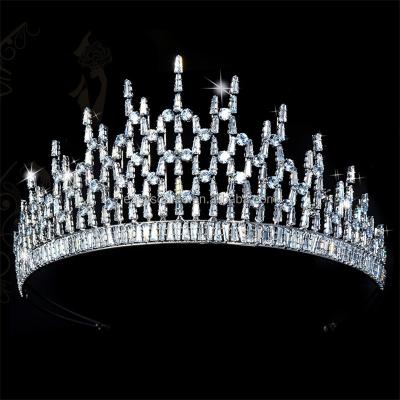 China RE4438 CZ Adjustable Women Crown Tiara Cubic Zircon Baroque Bridal Tiaras Wedding Hair Accessories for sale