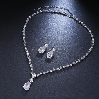 China CLASSIC RE4283 Zircon Necklace and CZ Teardrop Earrings Wedding Jewelry Set Bridesmaid Jewelry Set for sale