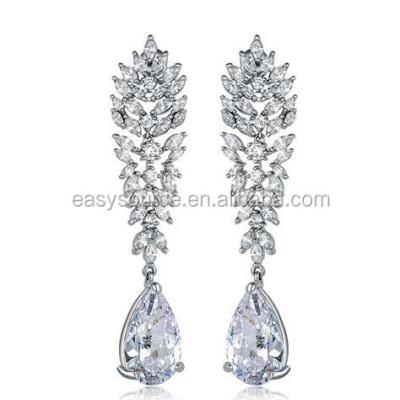 China Luxury Eco-Friendly Zircon Earrings Tree Leaf Crystal Dangle Earrings Bridal Drop Earrings for sale