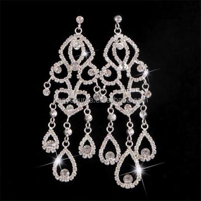 China Eco-friendly Long Chandelier Wedding Earrings Fashion Crystal Dangle Drop Earrings Ear Stud for sale