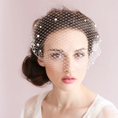 China Lace Wedding Custom Lace Making Vintage Ladies Birdcage Face Bridal Veil Beaded Edge Pearl for sale