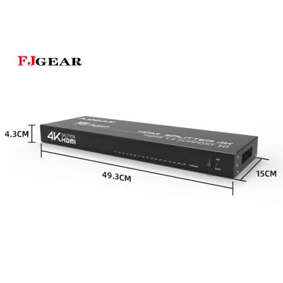 China Metal case FJGEAR new version 4K support 3D 1X16 1 in 16 4K HDMI splitter 16 port hdmi splitter for sale