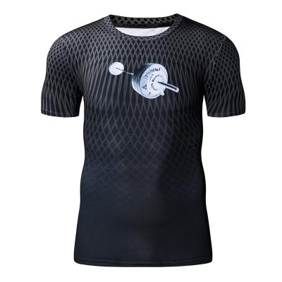 China Gym Sportswear Jogging Shirts Men Fitness Compression Short Sleeve Sports Running Tight Short Training T-shirt Anti Shrink Quick Dry Tops for sale