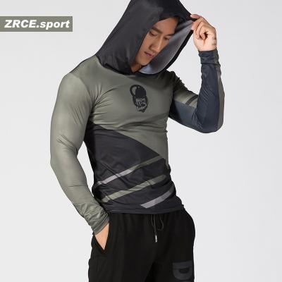 China ZRCE High Quality Custom Printed Anti-pilling Cycling Hooded Tee Quick Dry Men's Sport Compression Shirts Breathable Winter T-shirt for sale